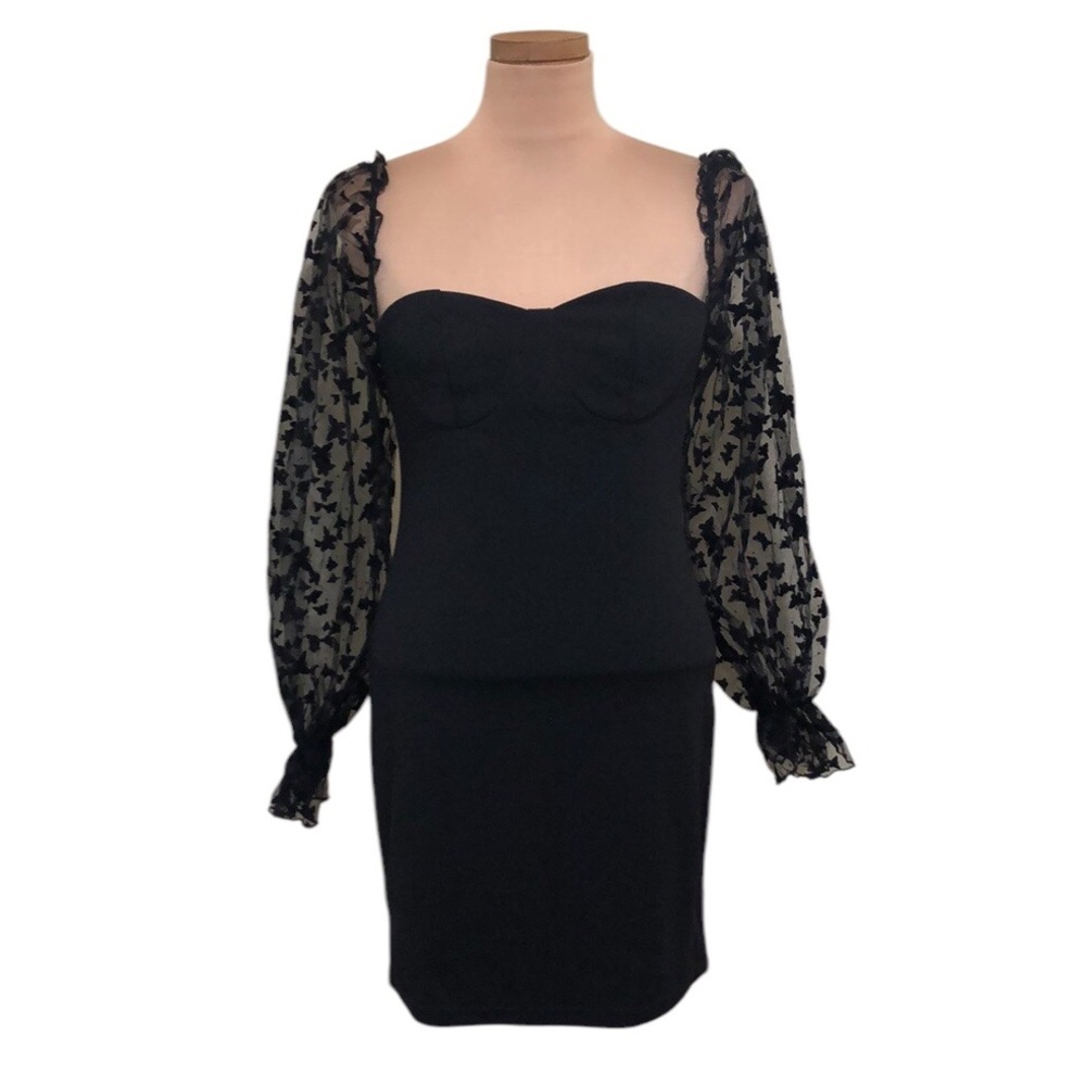 Francesca’s Collection Dress Size Small Black Butterfly Puff Sleeve Mini